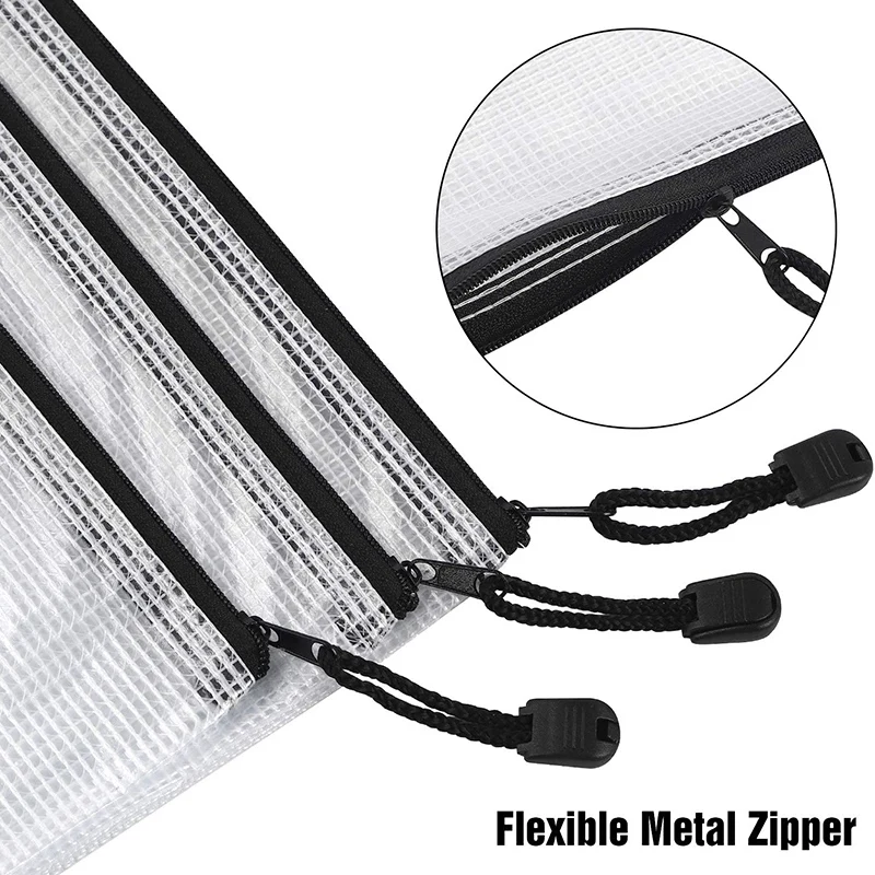 18Pcs Mesh Zipper Pouch Document Bag, 8 Assorted Size, Waterproof Plastic Zip File Folders, Multipurpose For Office,Home