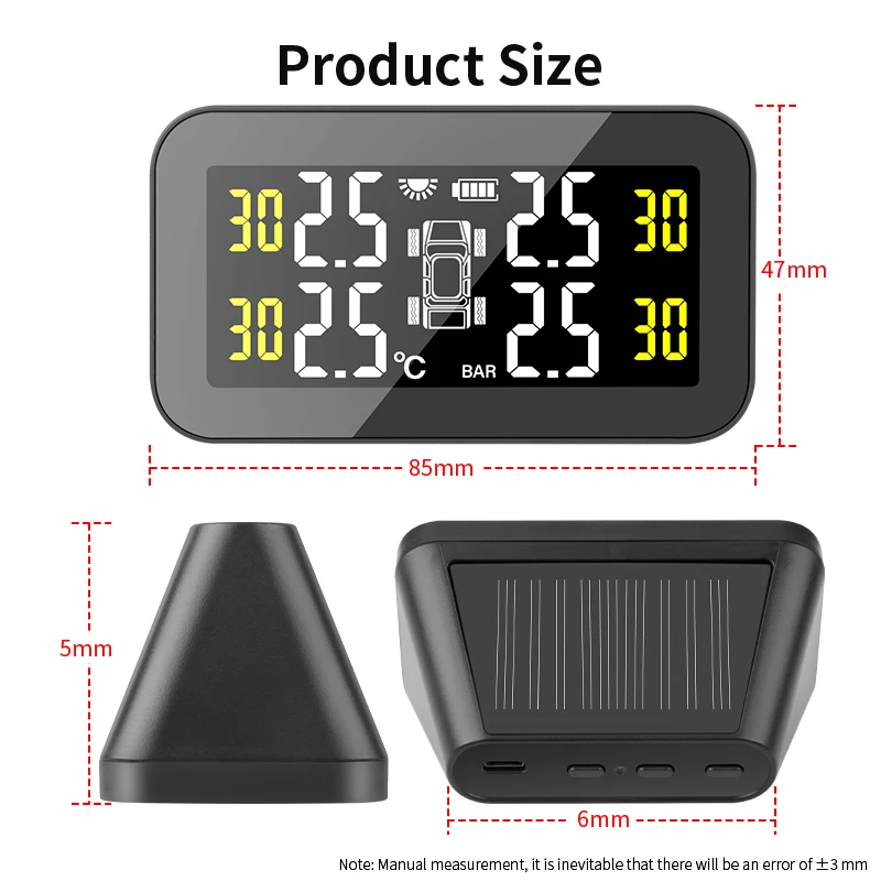 TPMS Energia solare Intelligente Wireless 4 pneumatici Sistema di monitoraggio della pressione per auto intelligente Accessori Strumento di