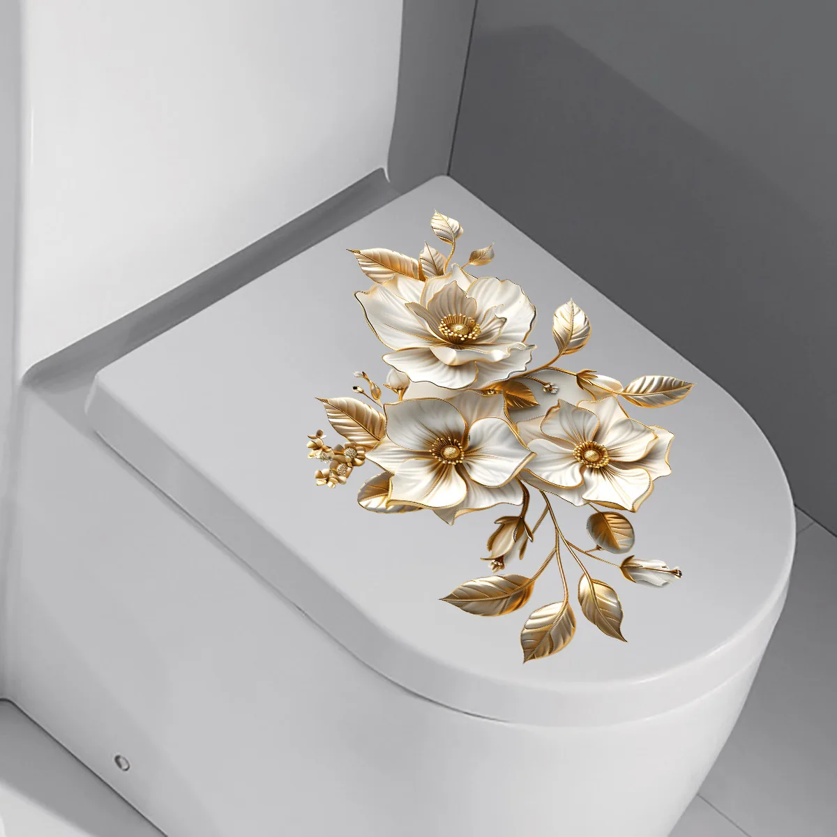 3D Flower Toilet Lid Sticker, WC Pedestal Pan Cover Decal, Waterproof Mural Art For Bathroom Vinly Decal, Decorative For Bathroo