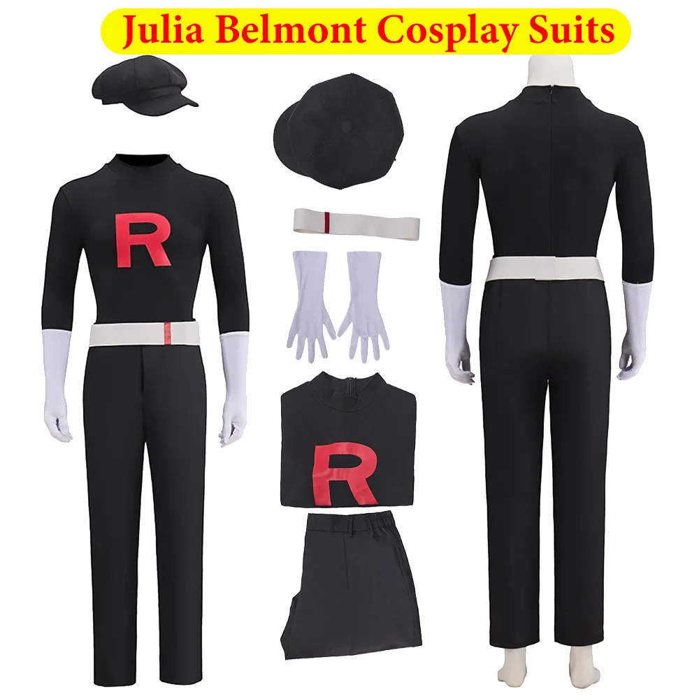 Disfraz de Cosplay de Julia Belmont, Conjunto de Camisa, Pantalones, Cinturón y Guantes para Juego de Rol Vania, Traje de Halloween y Carnaval