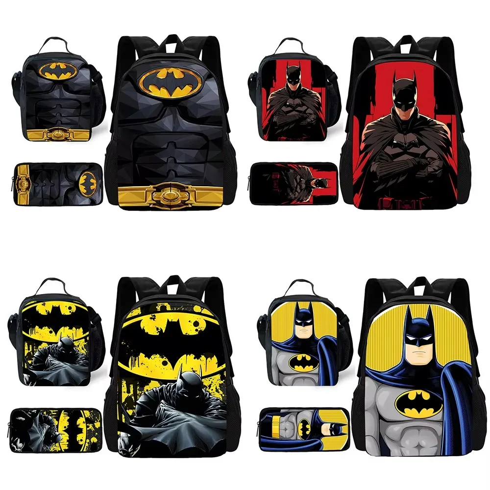 

Child Superhero Batmans School Backpack with Lunch Bags ,Pencil Bags ,School Bags for Boys Girls Best Gift