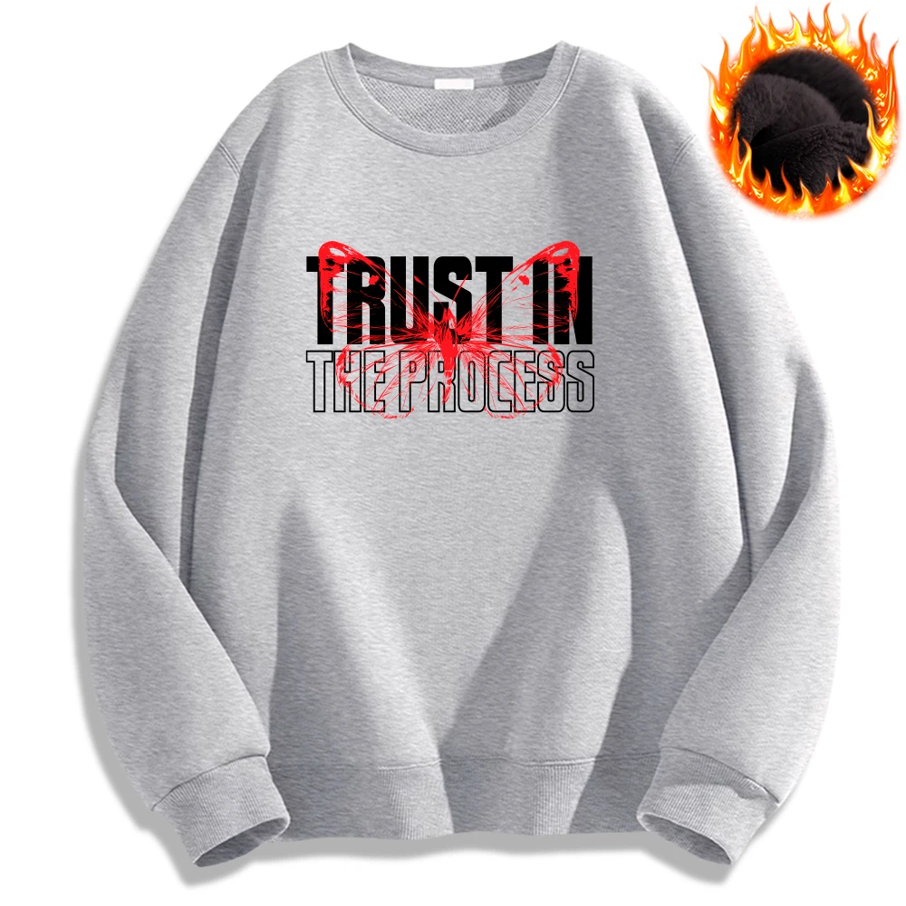 Trust in The Process Bluza z nadrukiem Luźny sweter z długim rękawem Odzież męska Moda Casual Topy Jesień Zima Ciepłe bluzy z kapturem