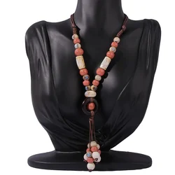 Bohemian style long ceramic tassel necklace for women, vintage and chic fashion jewelry, Bohemian ethnic style necklace