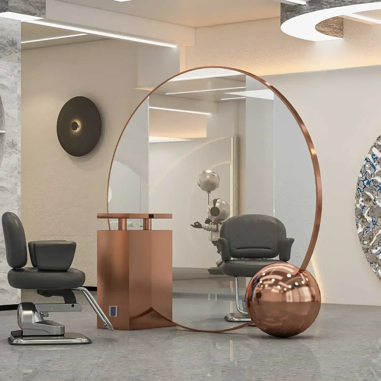 Barber shop mirror simple floor mirror hair salon dedicated LED hair salon mirror