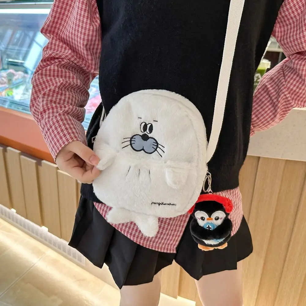 Travel Kawaii Penguin Plush Crossbody Bag Shark Realistic Look Soft Seal Backpack Adorable Fluffy Animal Shoulder Bag Outdoor