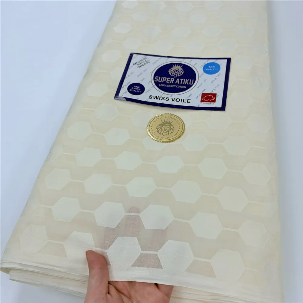 African Soft Atiku Fabric For Men Suit Garment Making Fashion Swiss 100% Cotton Voile Lace Materia For Men Clothes 5 Yards 15A75