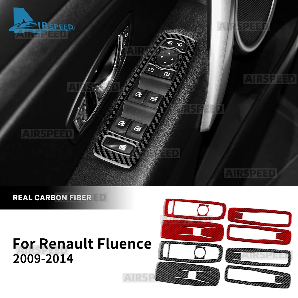 Real Soft Carbon Fiber Sticker For Renault Fluence 2009 2010 2011 2012 2013 2014 LHD Car Window Lift Button Frame Accessories