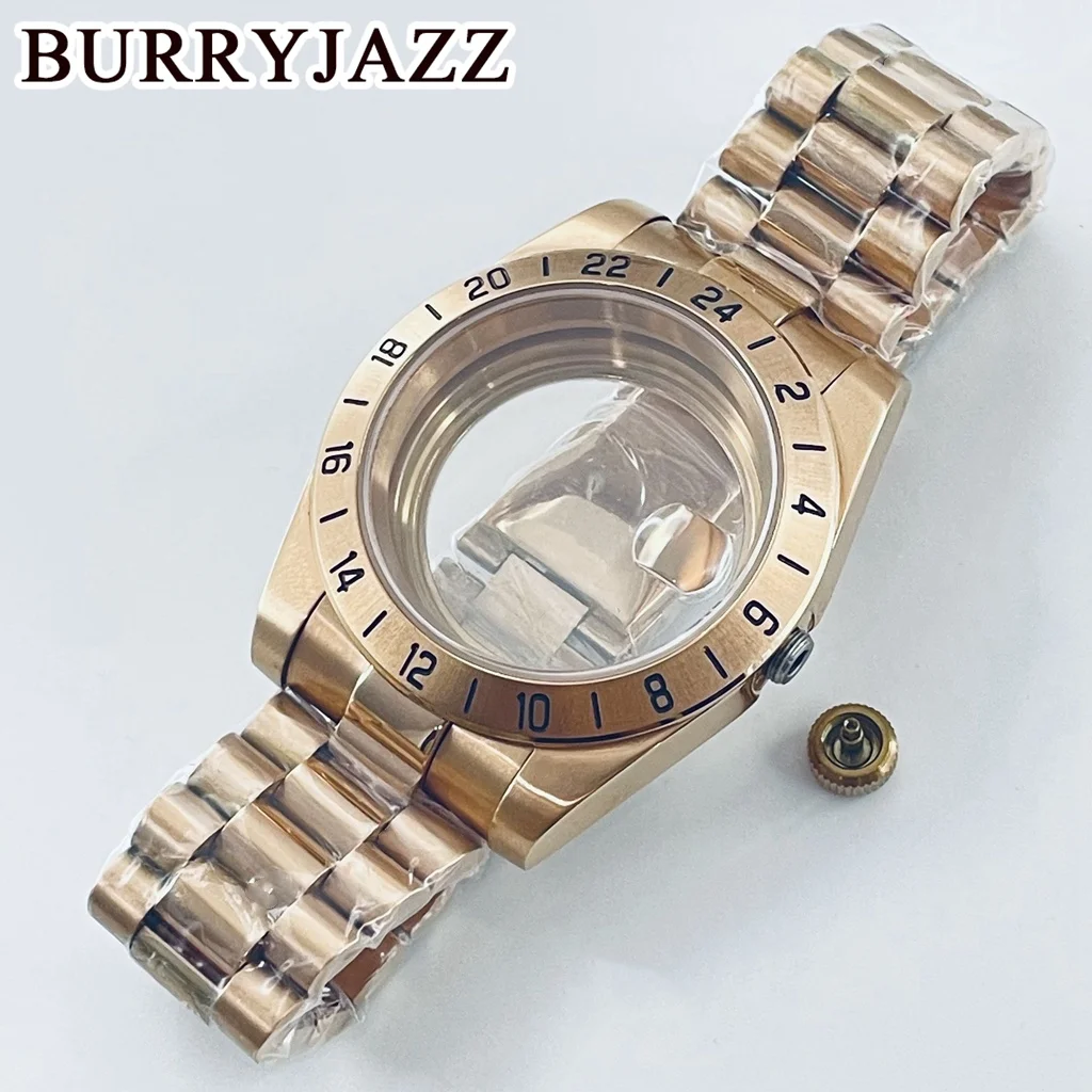BURRYJAZZ 39 مللي متر NH34 NH35 NH36 NH70 NH72 ETA2824 PT5000 ساعة حافظة GMT ارتفع الذهب الفولاذ المقاوم للصدأ الياقوت الزجاج الإنزلاق قفل المشبك