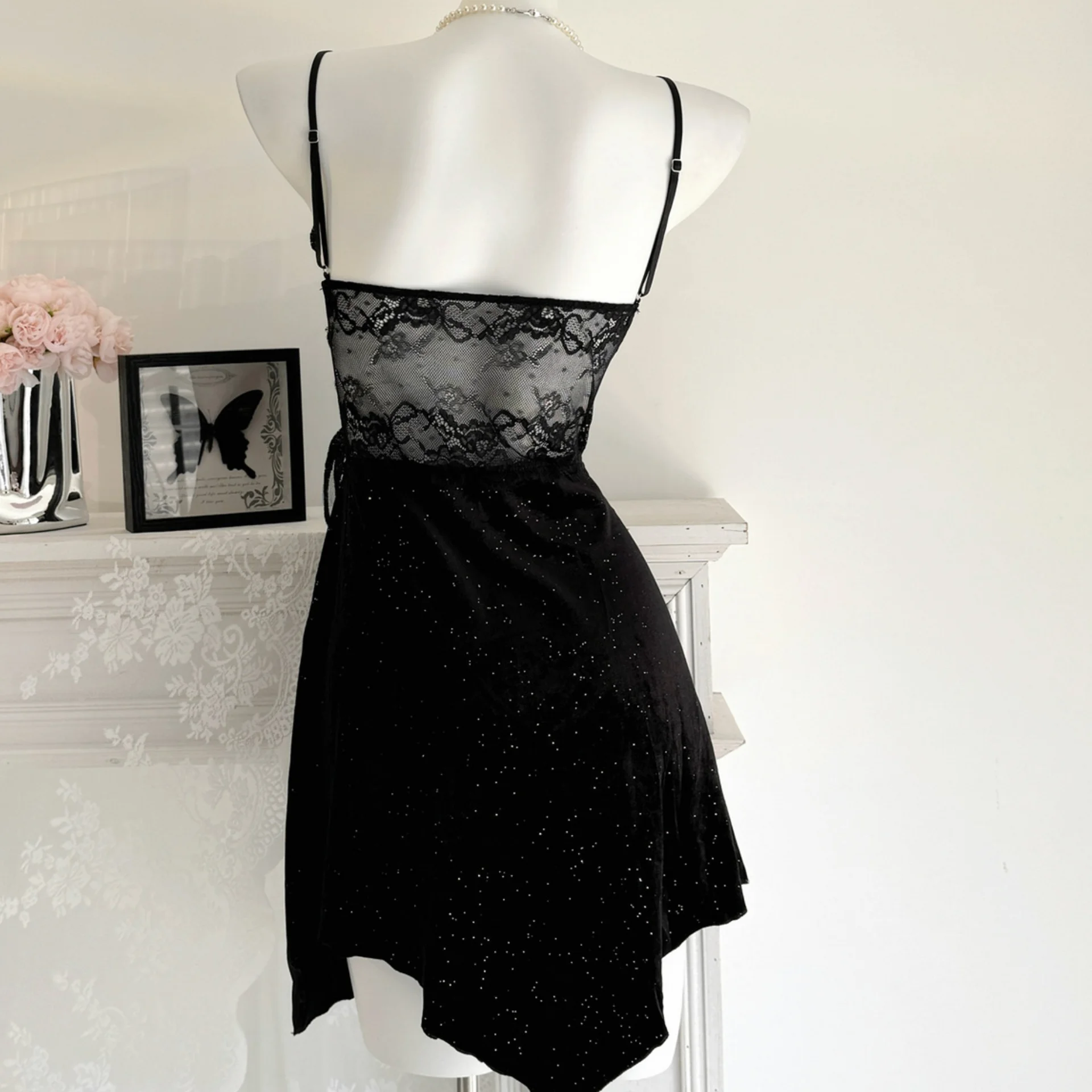 Nuevo conjunto de bata Twinset de terciopelo para mujer, camisón Sexy de encaje calado con lentejuelas, lencería, ropa de dormir de terciopelo para otoño e invierno, vestido para casa