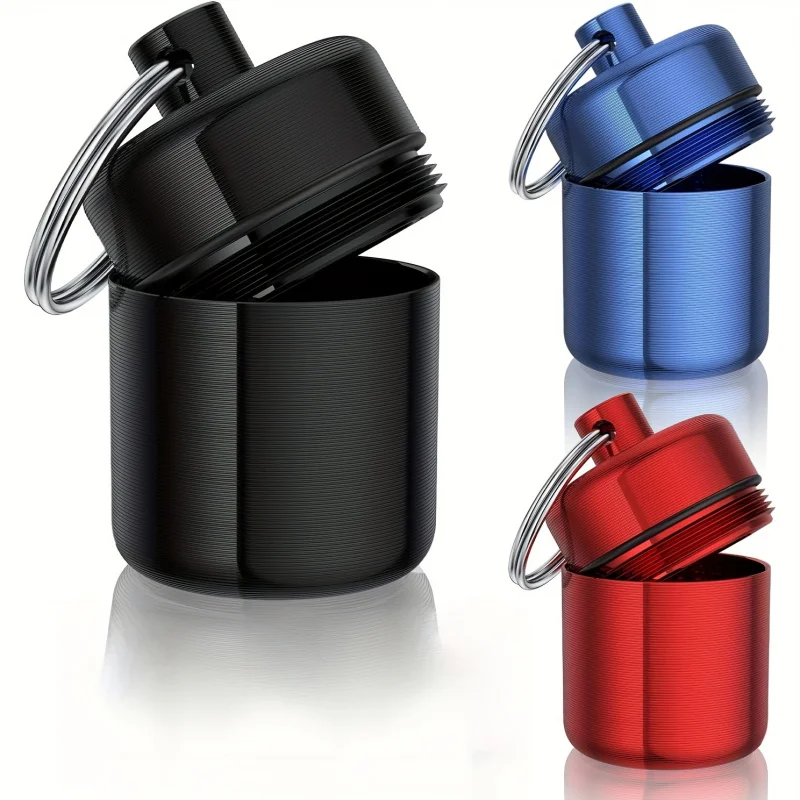 Mini caixa de comprimidos chaveiro à prova dwaterproof água metal caso pílula bloqueio seguro portátil viagem medicina titular com chaveiro para sobrevivência ao ar livre
