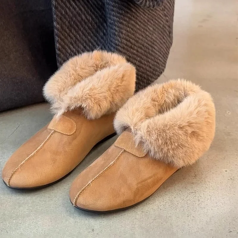 

Fur Women Cotton Shoes Flats Suede Casual Snow Boots 2025 Fashion New Warm Sport Winter Shoes Trend Walking Brand Mujer Zapatos
