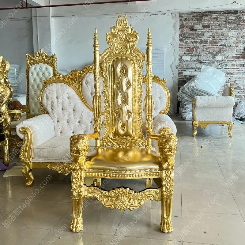 Royal Luxury Gold King and Queen Throne Party Chair Opening Image European High Back Gold Foil Queen Chair