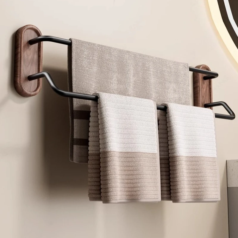 

Walnut Wall Mounted Bathroom Towel Rack Waterproof Corrosion-resistant Durable Toilet Towel Racks Stable Bathroom Fixture