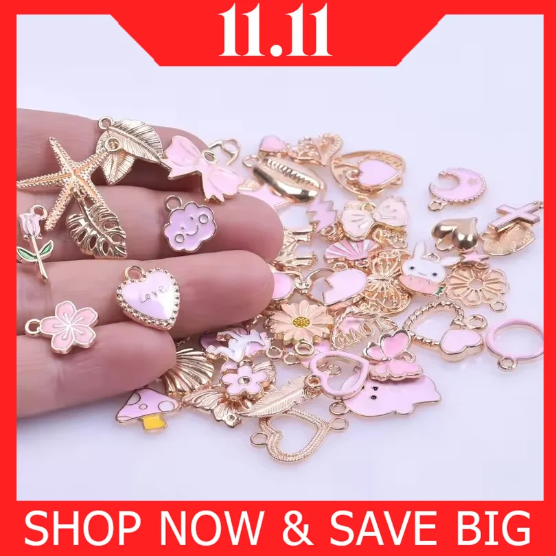 

Enamel Alloy Heart Leaves Mushroom Pink Gold Color Charms Shell Starfish diy Women Bracelet jewelry making Mix Pendant Accessory