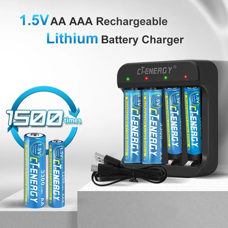 Rechargeable AA Lithium Battery Charger Fast Charger for 1.5V Rechargeable Double AA or Triple AAA Lithium Batteries