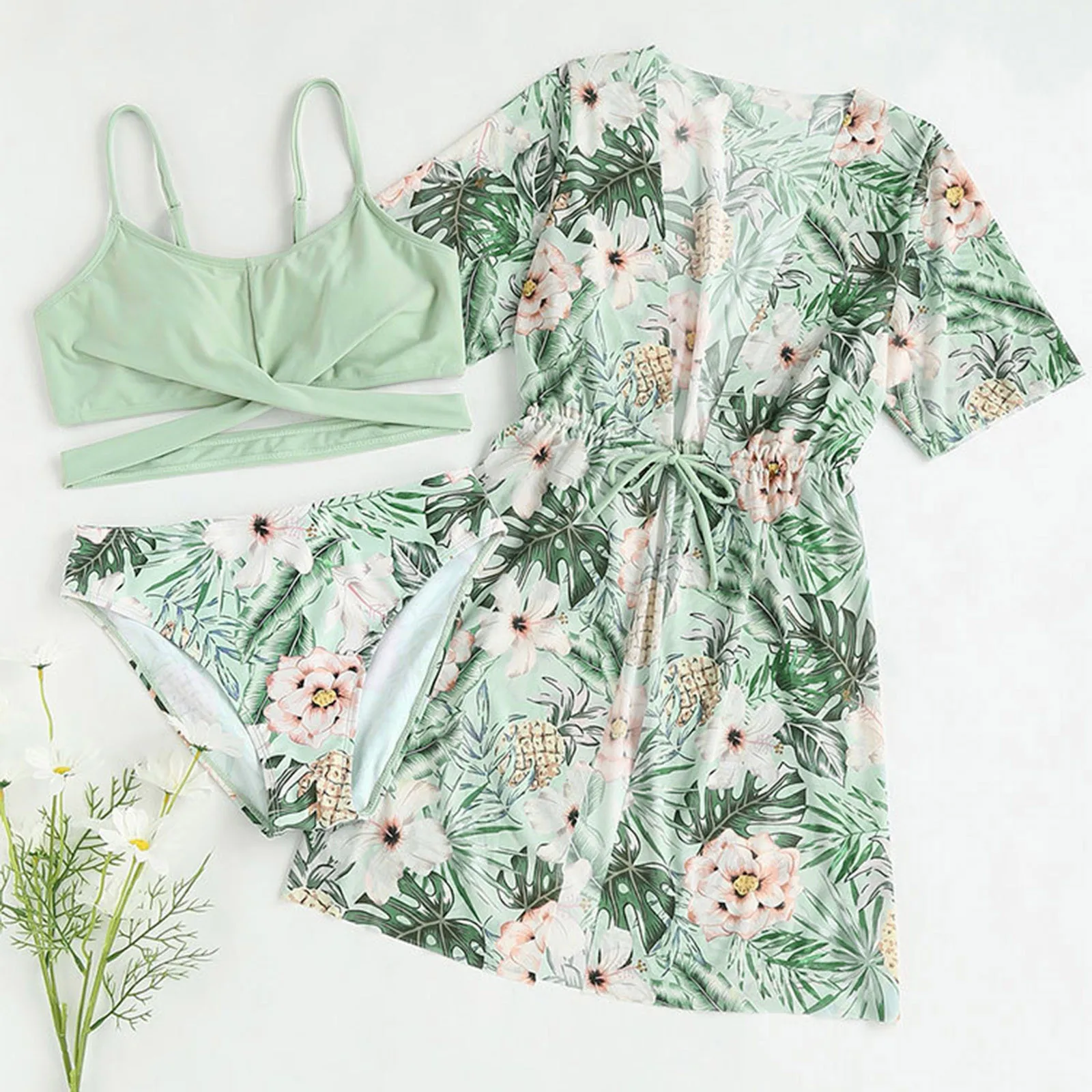 

Girls Slim Swimsuit Toddler Girl's 3 Piece Swimsuits Floral Prints Bikini Bathing Suit Briefs Girls Bikini Coat Girls Swim Wear