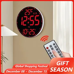 Living Room Creative Colorful Wall Clock RGB Perpetual Calendar Digital Clock Temperature Date Time Week Display LED Clock