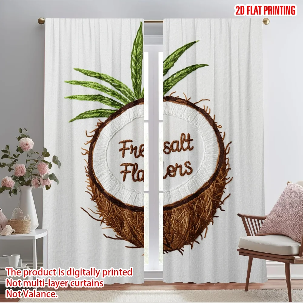 

2pcs 2D flat printing Curtains Coconut Slice Embroidery Polyester Without Electricity Family Party Perfect for Holiday Party