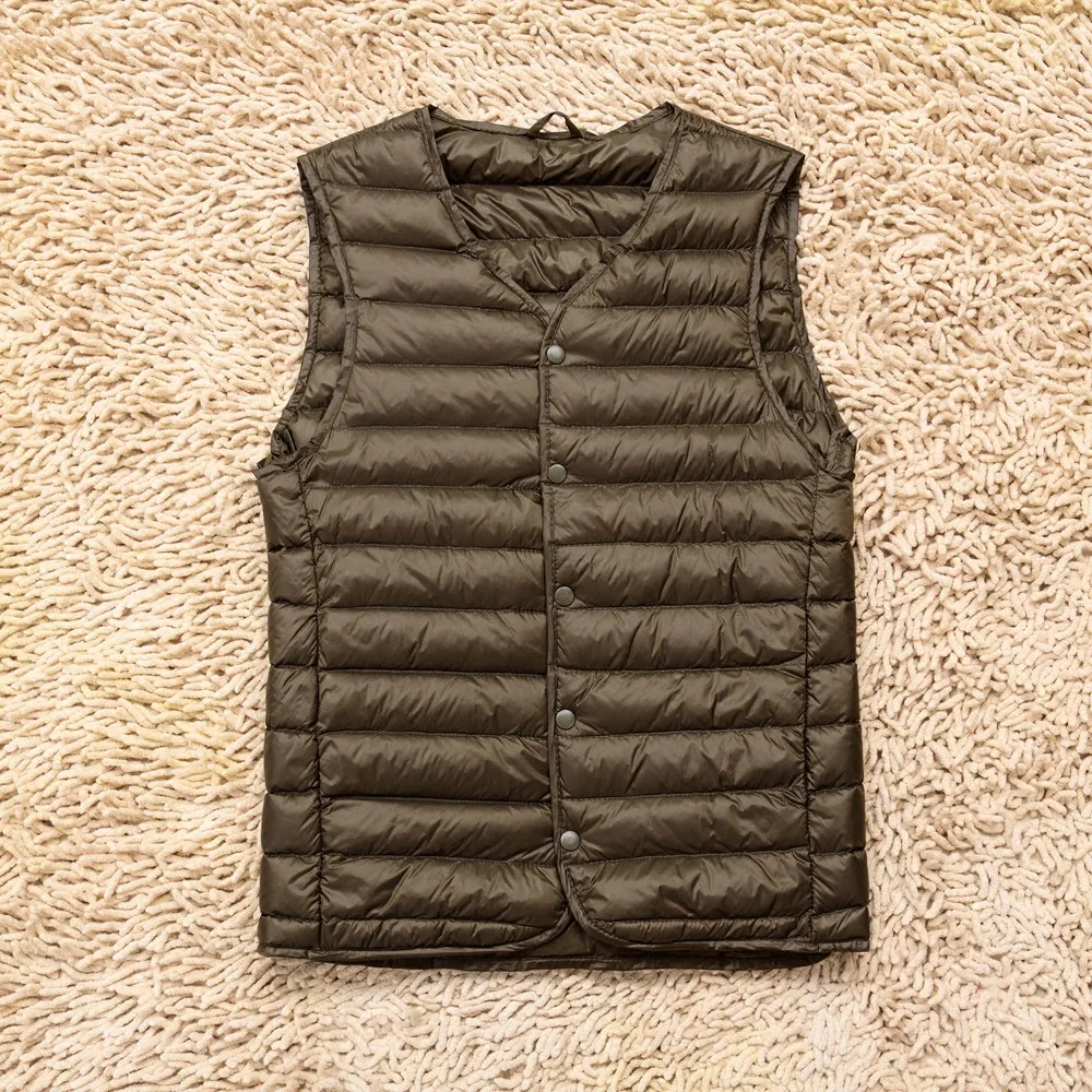 New Autumn Winter Ultra Light White Duck Down Vest Coat Male Slim V-Neck Sleeveless Down Waistcoat Men Short Bigszie Tank Jacket