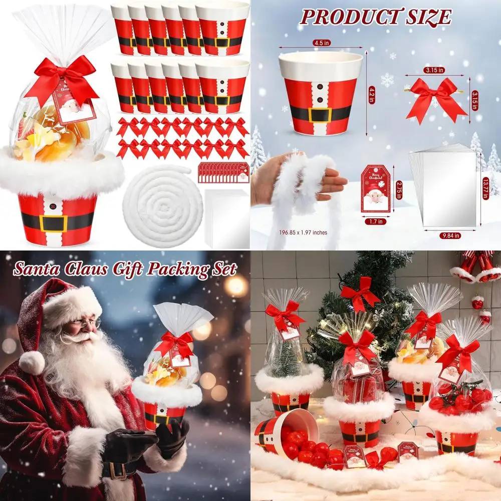 

Bamboo Fiber Christmas Gift Baskets with Bow & Card for DIY Wrapping - Perfect for Holiday Parties and Gifts