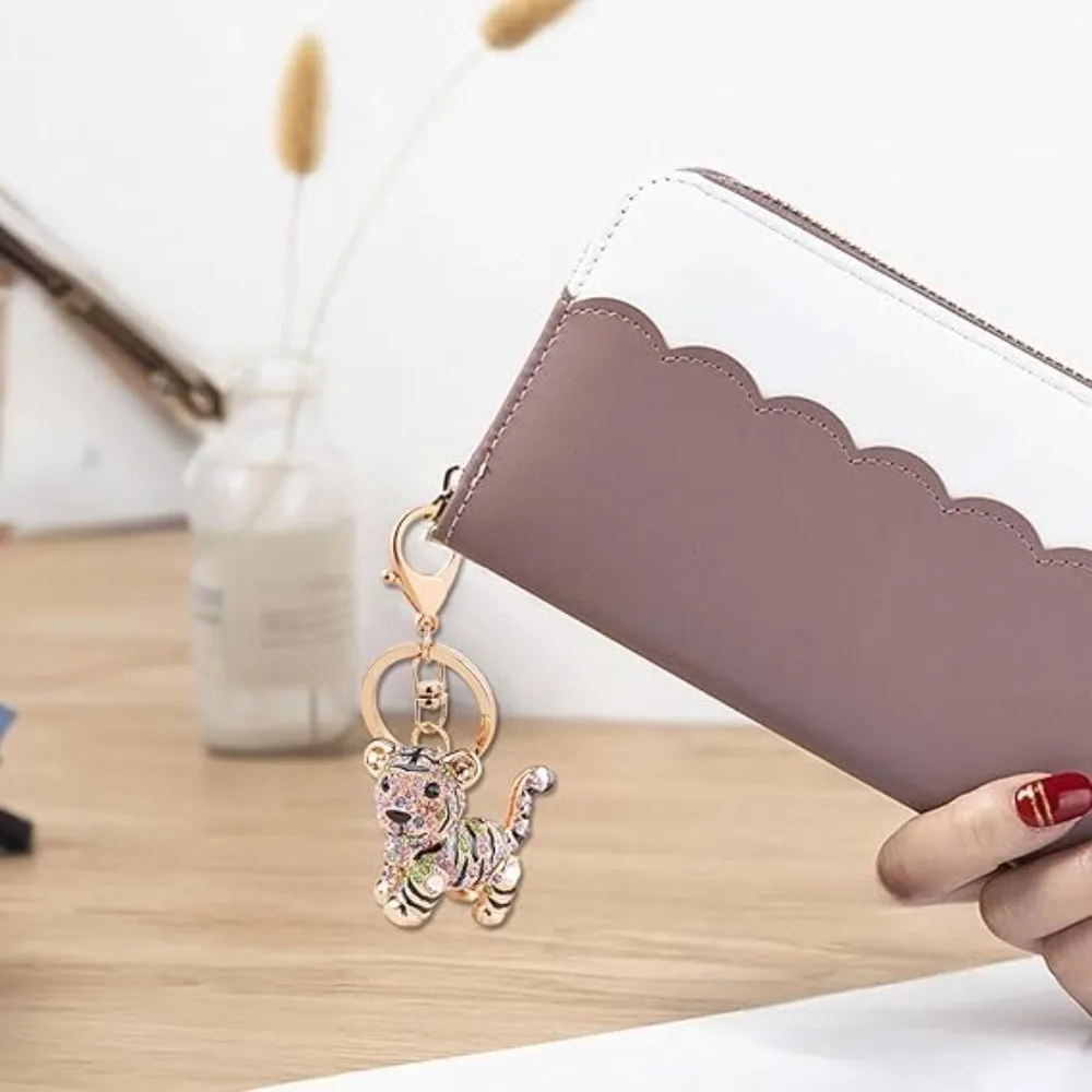 جديد لسلسلة المفاتيح كيرينغ لطيف النمر المعادن بلينغ بلورات حجر الراين الموجودة في قاعدة المفتاح سحر قلادة لحقائب اليد ، المفاتيح ، الملونة #4