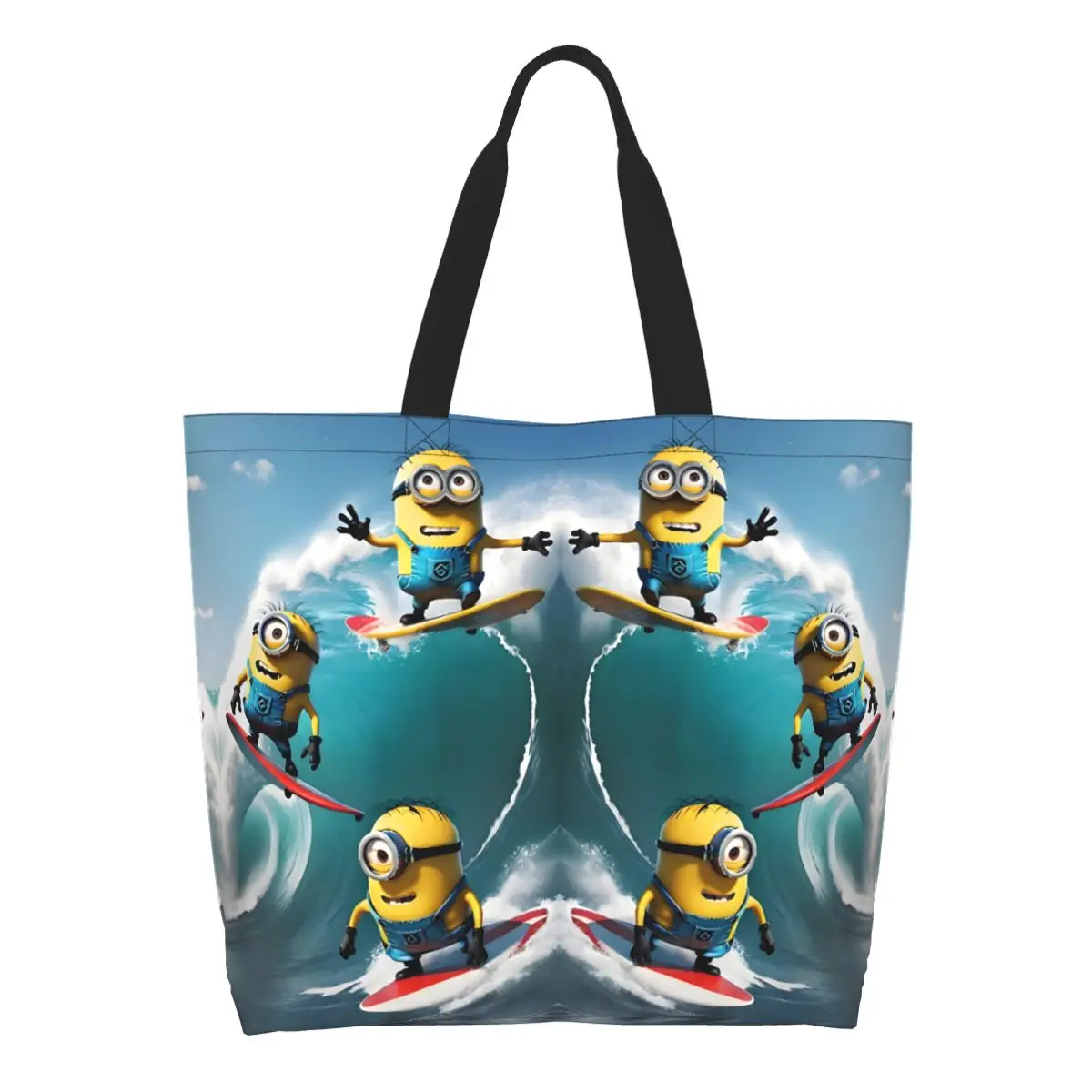 

Custom M-Minions Groceries Shopping Bags Kawaii Canvas Shopper Shoulder Tote Bag Big Capacity Durable Capsule-Shaped Handbag