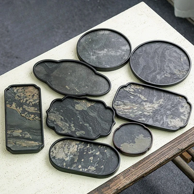 

Wabi-sabi Stitched Rock Panel Tea Tray Dessert Candy Tray Coffee Storage Board Teapot Support Dishes for Serving Tea Ceremony