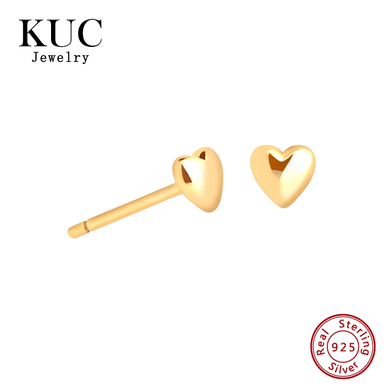 

Trendy Lovely 18k Gold Plated Small Chic Heart Shape Stud Earring Fine Jewelry 925 Sterling Silver Earrings Women