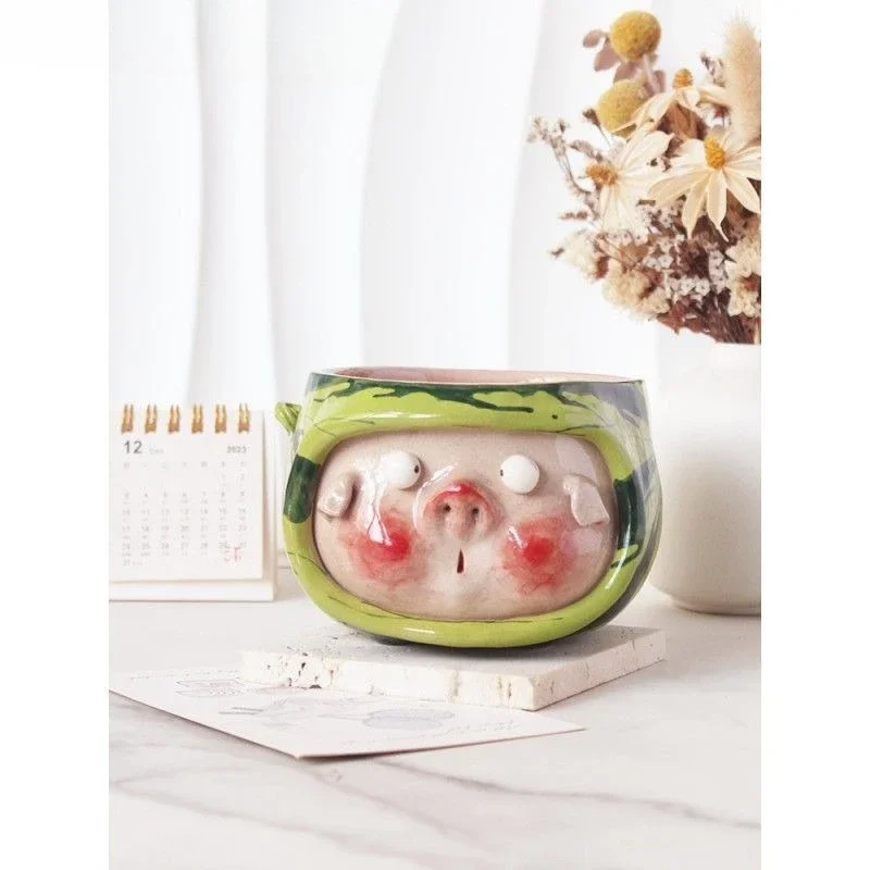New Products Tableware Pig Watermelon Bowl, Cute Ceramic Underglaze Color, Hand Painted Creativity, Bowl Yogurt