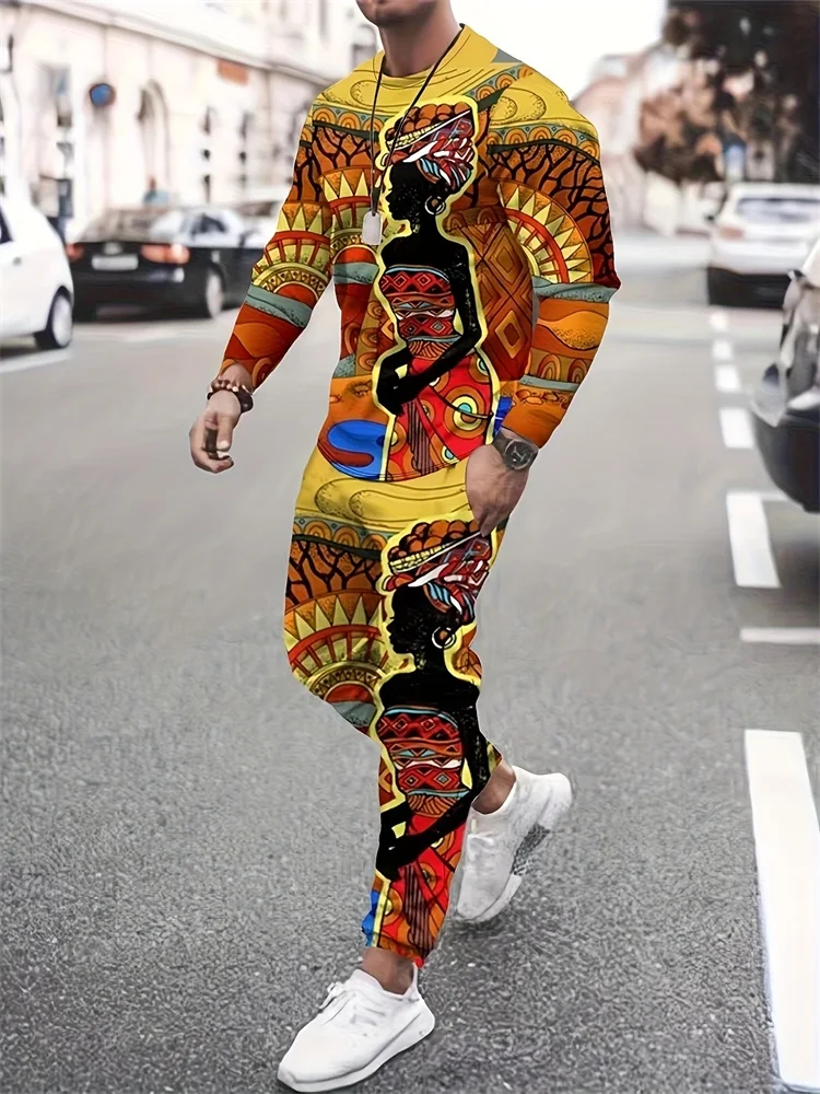 New King Mighty Lion 3D Printed Men's Round Neck Long Sleeve 2pcs Suit Urban Street Trend Fashion Men Long Sleeves And Pants