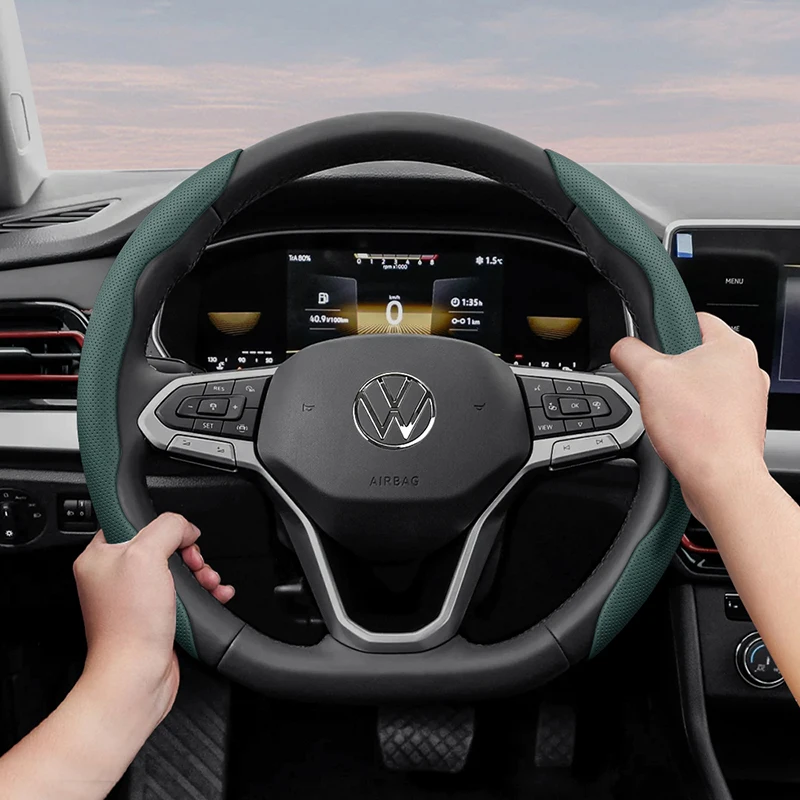 

Valve Stems Caps Suitable For Volkswagen Breathable Hole Leather Steering Wheel Cover Segmented Quick Release Design Non-Slip Du