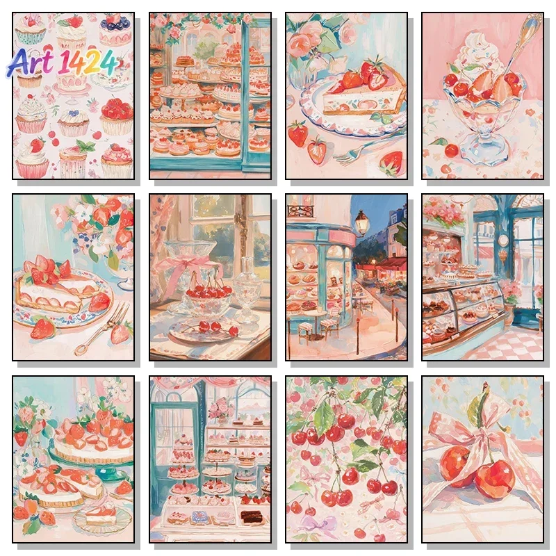 Cake Bakery Cafe Pink kitchen Cherry Cupcake Ice Cream Strawberry Poster Wall Art Pictures Canvas Painting Room Home Decor Gift
