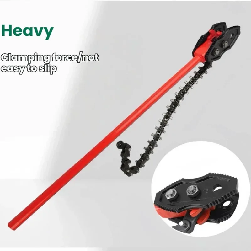 Long Handle Heavy Chain Pipe Wrench Replaceable Hardened Chain Jaw Multi-Diameter Pipe Gripping Tool Chain Type Spanner