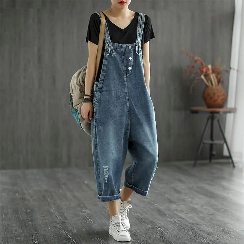 Denim Jumpsuits Voor Vrouwen Oversized Blauw Playsuit Denim Broek Losse Hoge Taille Cross-Broek Overalls Voor Vrouwen Kleding Een-Stukken