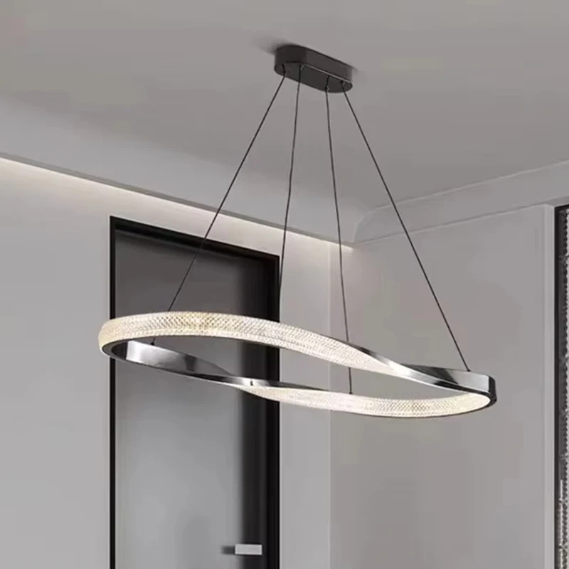 Modern Chandelier For Dining Room Oval LED Design Hanging Lamp Gold Black Creative Lighting Fixture Acrylic Kitchen Lustre