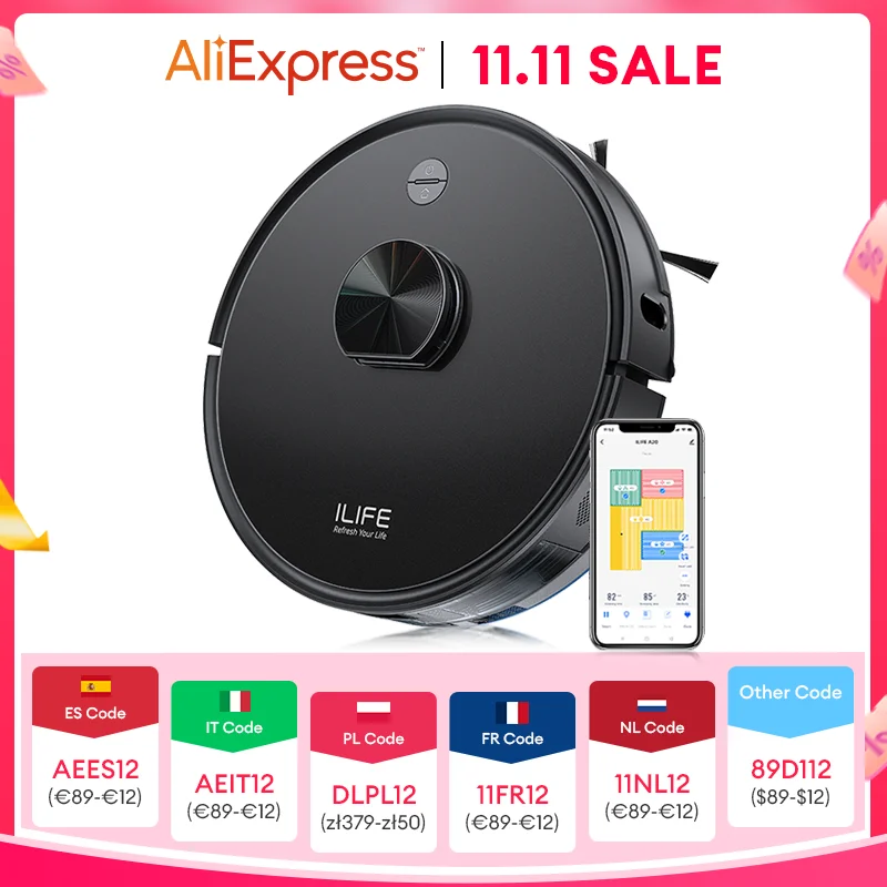 ILIFE A20 Robot Vacuum and Mop Combo, LiDAR Navigation, 3000Pa Suction, Smart Mapping, App/Alexa Control, Ideal for Pet Hair