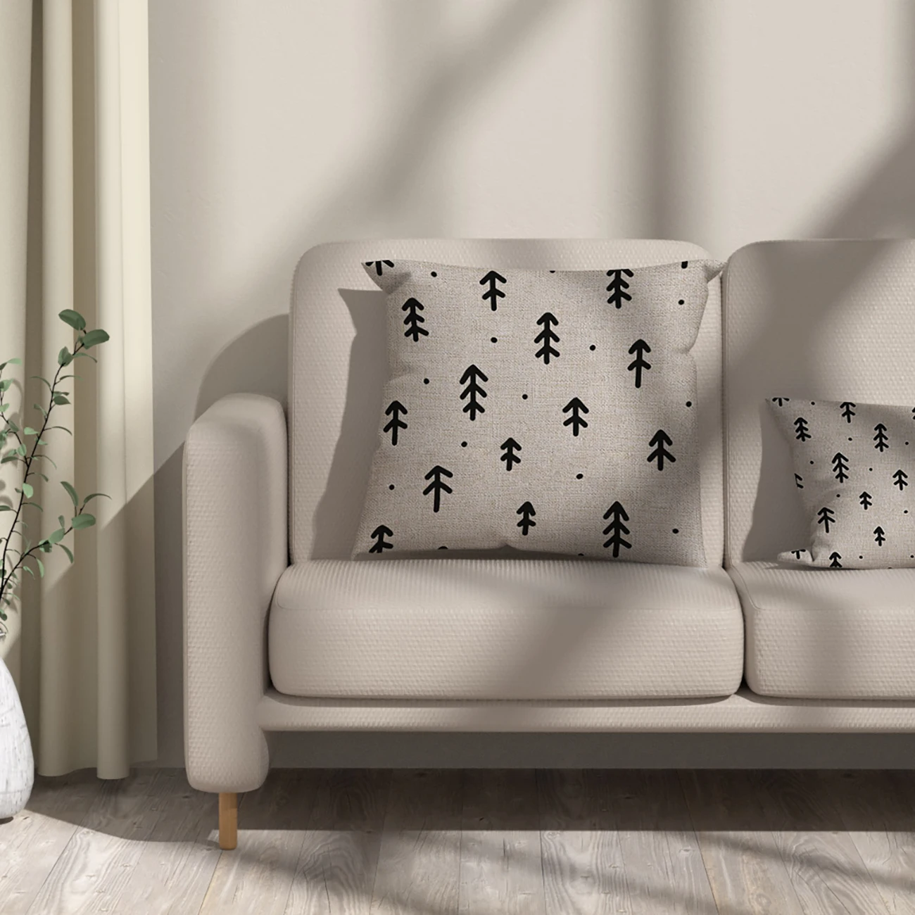 Cushion cover with black pattern for home decoration, pillowcase with tree, stars, leaves, Nordic style, 45x45, 40x40