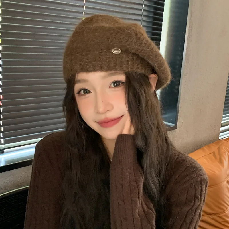 قبعة بيريه شتوية أنيقة لموزع الصحف قبعة الفنان الفرنسي قبعة محبوكة مقاومة للرياح لفنان الطقس البارد #5