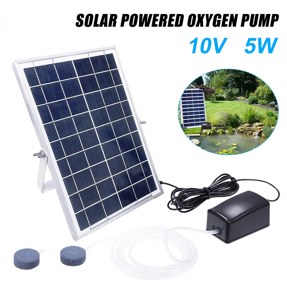 

5W Solar Air Pump Bubbler Fish Pond Solar Powered Oxygenator Silent Water Oxygen Pump for Aerator Aquarium Backyard Hydroponics