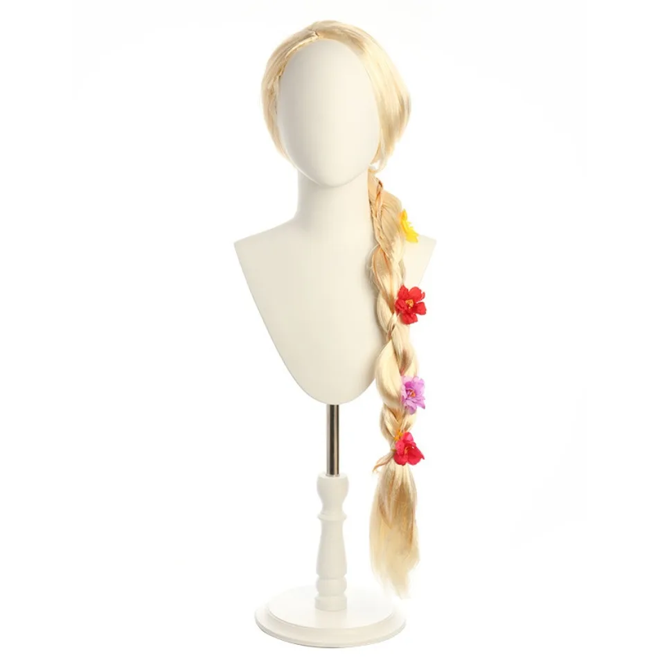 Princess Cosplay Wig Girls Kids Rapunzel Dress Up Flowers Long Braid Wig Big Hair Braid Wigs Accessorie