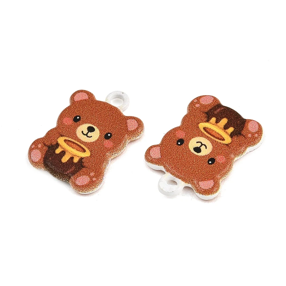 20pcs Double-Sided Printed Alloy Cute Brown Bear Charms Cartoon Bear Honey Pot Pendants for DIY Earrings Necklace Jewelry Making