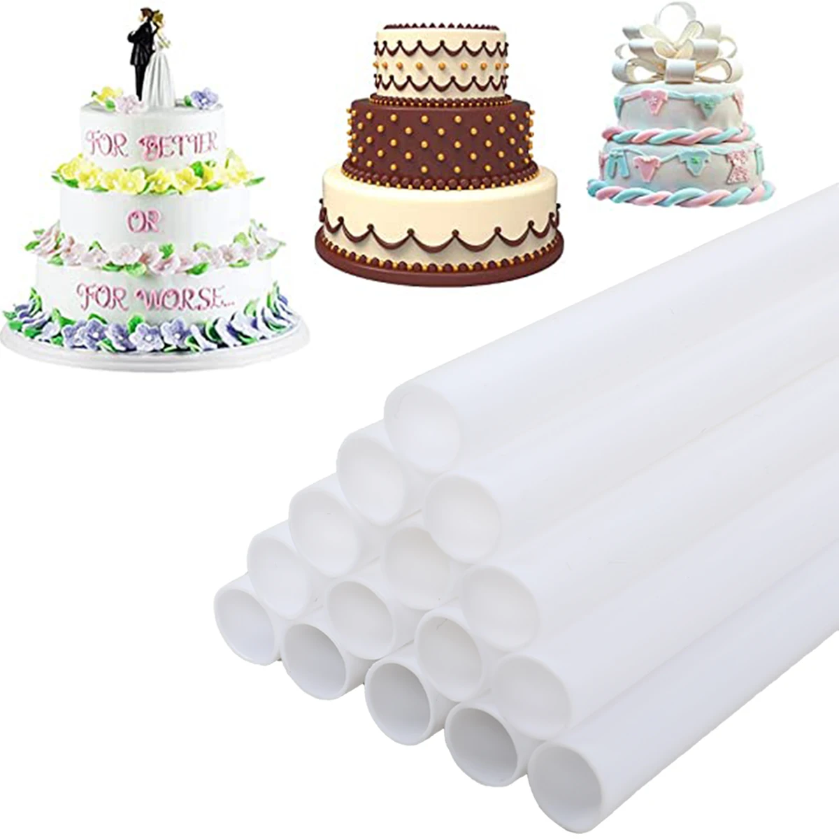 15Pcs Plastic Cake Dowels Rods Cake Support Rods Stacking Cake Straws Reusable White Cake Sticks for Tiered Cake Construction