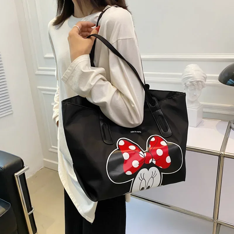 Disney Mickey Women Shoulder Bag Girl Cartoon Fashion Large Capacity Travel Shopping Items Storage Handbag Simple Nylon Tote Bag