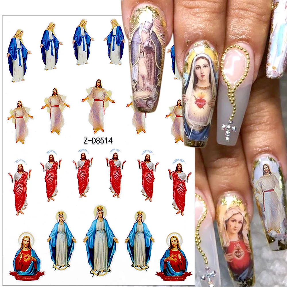 1Pcs Bronzing Virgin Mary Nail Stickers 3D San Judas Tadeo Nail Art Stickers Jesus Nail Decals San Judas Sticker Nail Supplies