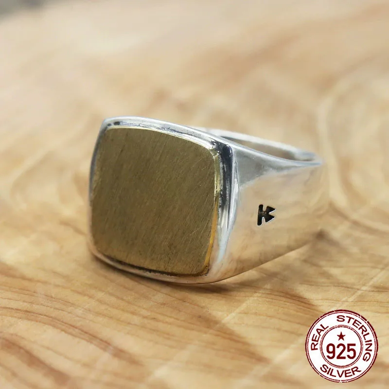 S925 sterling silver ring accessory, retro punk style fashion trend ring, wide face personalized men's style