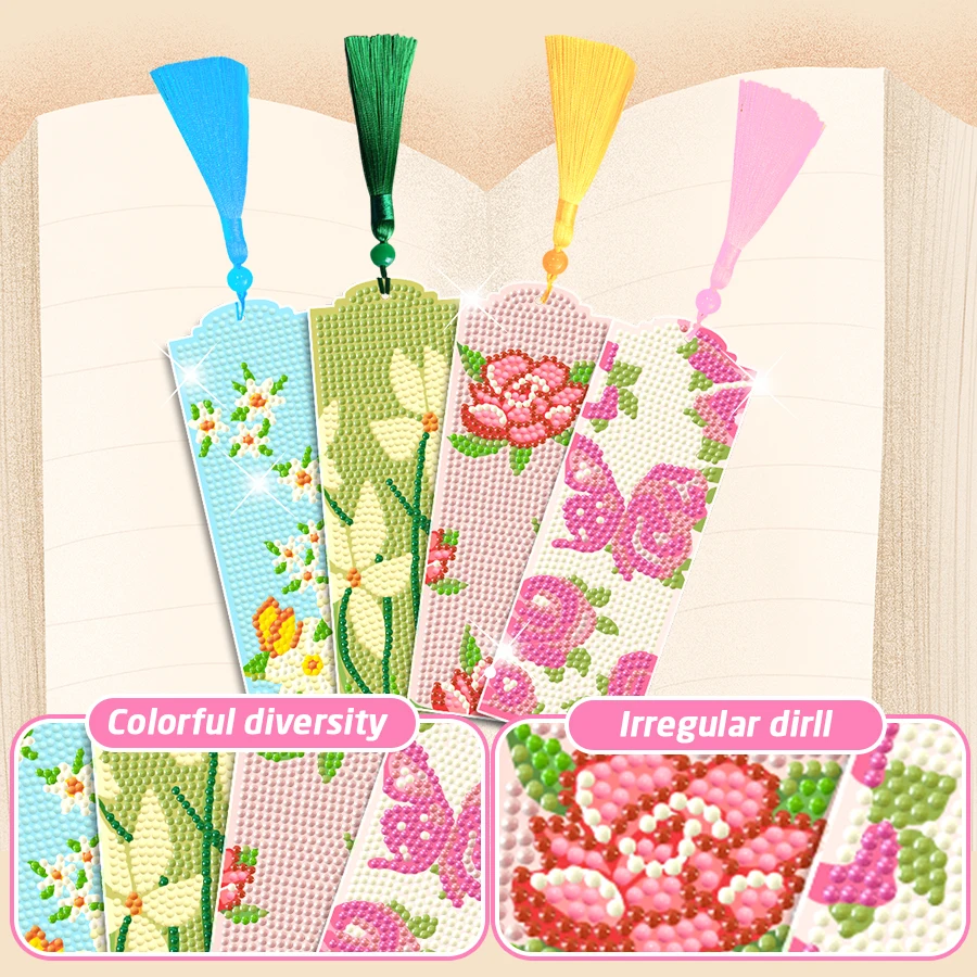 Diamond Art Bookmark Kit 4 Pieces Crystal Rhinestone Diamond Art Acrylic Bookmark Fringe