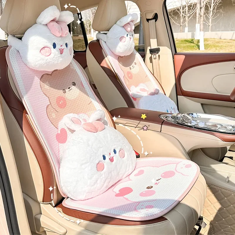 For Chevrolet Malibu Four Seasons Waist Cushion Plush Car Seat Pillow Rabbit Design Soft Support