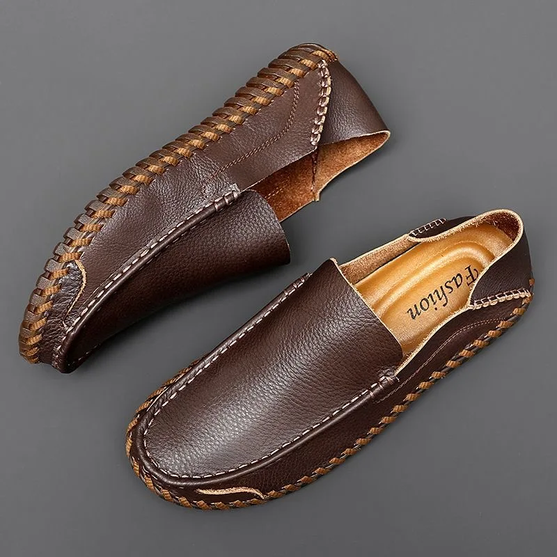 

2026 new leather men's shoes, fashionable and breathable oversized leather shoes, outdoor soft soled casual flat shoes
