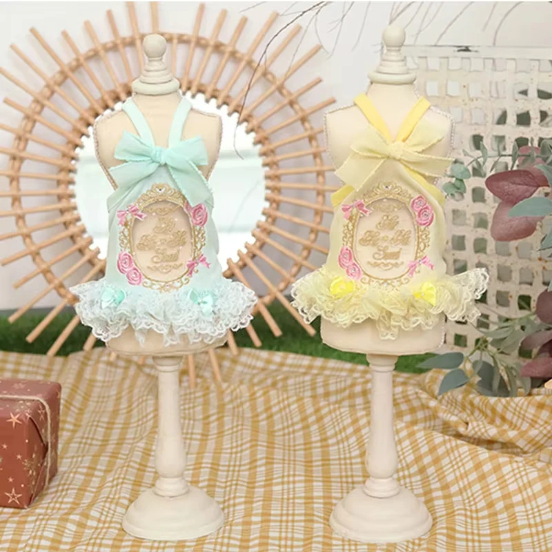 

Summer Thin Breathable Light Yellow Green Lace Sling Princess Dress for Small to Medium Dogs Chihuahua Poodle - Pet Dog Clothes