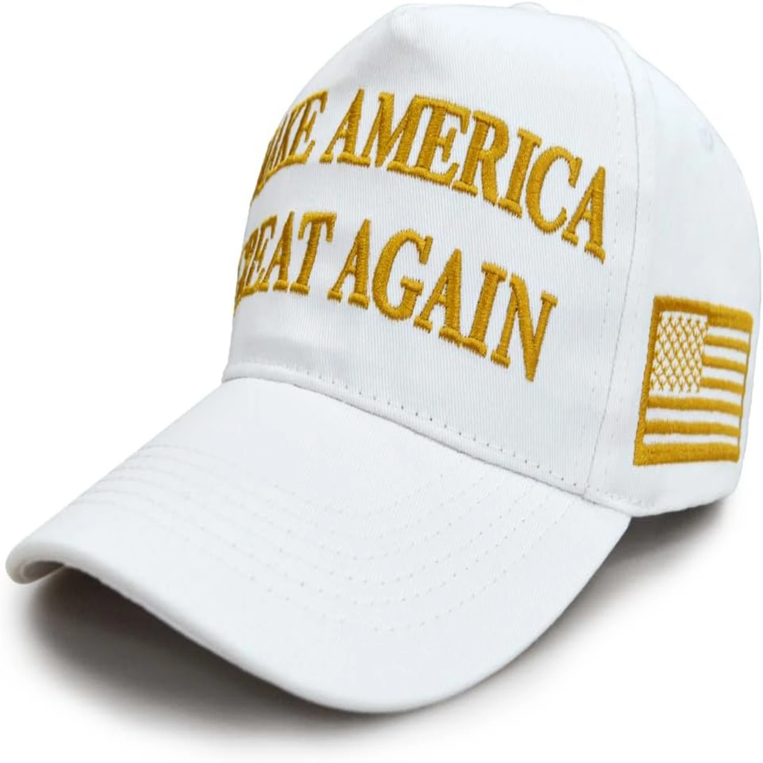 Muestra tu apoyo y hace que Estados Unidos vuelva a ser grande con esta gorra de béisbol con visera blanca elegante y patriótica con un nuevo Trump moderno.